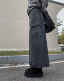 Fury Black Denim Cargo Long Skirt