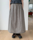 Gentew seersucker check pocket banding long skirt