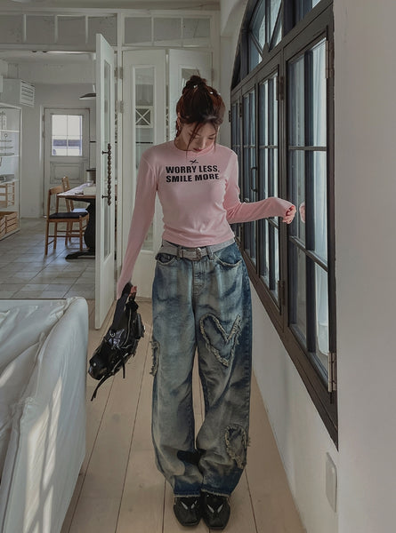 U LAN (ユーラン) - ハートパッチウォッシュ加工デニムパンツ