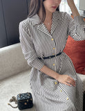 Drian Striped Collar Shirt Long Dress (BeltSet)