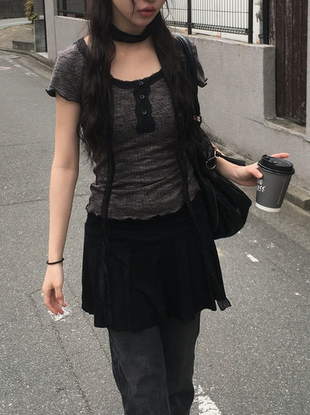 【Anyone more】Baden Low Mini Shirring Flare Skirt Anyone more (エニワンモア) - バーデンローミニシャーリング