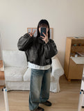 Fukui Pocket String Crop Leather Jumper