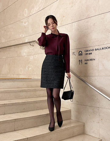 Geor Pearl Tweed H-Line Mini Skirt