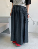 Fruity ribbon banding cargo flare long skirt