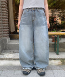 Hacoco Damage Cat Washing Wide Denim Pants