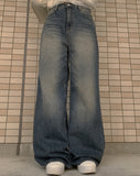 Nerf Mid Blue Brush Washing Denim Wide Pants