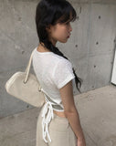 Pomme U Neck Back Slit Strap Short Sleeve Tee
