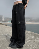 Denti Black Blue Cargo Strap Wide Pants