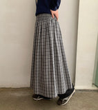 Hinon Check Shirring Banding Long Skirt