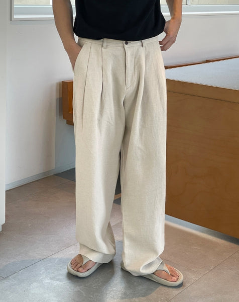 【MODERNIF】Bacheu Linen Two-Tuck Wide Banding Pants modernif (モダンイフ) - バツリネンツータックワイド