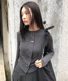 DOUBLE BUTTON SHIRRING CARDIGAN