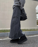 Fury Black Denim Cargo Long Skirt