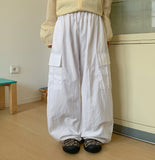 Wet Nylon Cargo Wide Pants
