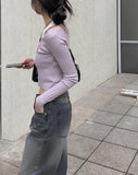 Lilac Slim Ribbed Crop Cardigan