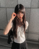 Perfume Shirring Off Short Sleeve Blouse