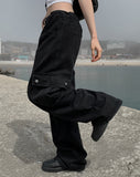 Denti Black Blue Cargo Strap Wide Pants