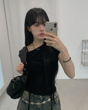 Fuse Ribbon Strap Off Shoulder T-Shirt