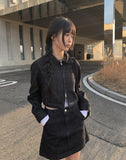Dobby Black Denim Crop Jacket