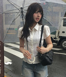 Alone Collar Cap Sleeve Wrinkle Short Sleeve Blouse Shirt