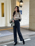 Press Cotton Wide Banding Denim Pants