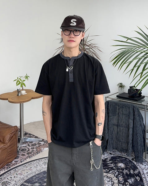 【SATIIIZ】End Henry Neck Short Sleeve T-Shirt SATIIIZ (サティーズ) - エンドヘンリーネック半袖Tシャツ / End