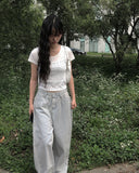 Komi Light Blue Wide Damage Denim Pants