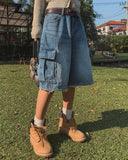 Ain Cutting Cargo Bermuda Denim Pants