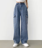 American Casual Cargo Pocket Classic Long Wide Denim Pants