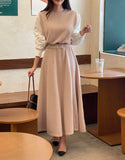 Chocolate Layered Knit Long Skirt Two-Piece