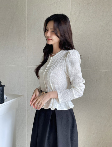 Brett Wrinkle Puff Peplum Jacket Blouse