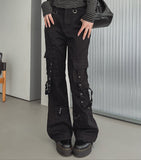 Akan eyelet strap semi-bootcut pants