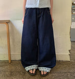 Hilet Ribbon Roll-up Denim Wide Pants