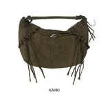 Suede Buckle Fringe Shoulder Bag