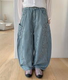 Tsuminko Stripe Balloon Denim Cargo Pants