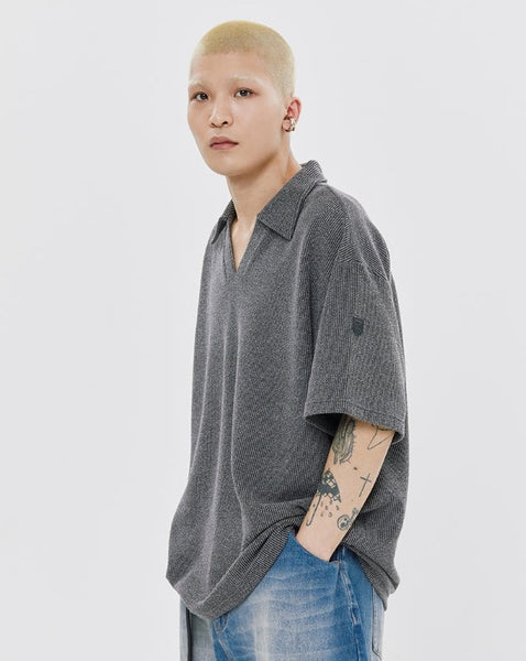 [ROMANTIC CROWN] ★韓国人気★OPEN COLLAR POLO KNIT SHIRT OPEN COLLAR POLO KNIT SHIRT_PINK | ROMANTIC CROWN