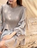 Charili Frill Long Blouse Knit Vest Two-Piece
