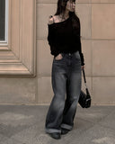 D’lzu One Shoulder Off Ribbon Boucle Knit
