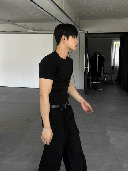 【COSYHARU】Muscle Round Short Sleeve Knitwear COSYHARU (コシハル) - マッスルフィットラウンド半袖ニット