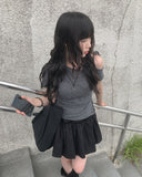 Newdy One Shoulder Open Ribbon Short Sleeve T-shirt