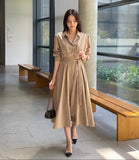 Chestnut Pintuck Collar Shirt Long One Piece (Strap Set)