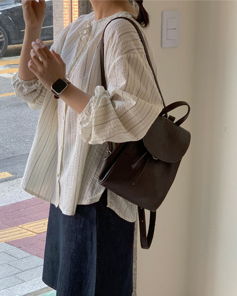 【BAON】24FW★ [BAONHAUS] Stripe Shirring Round Zip-Up JP BAON】24FW☆ [BAONHAUS] Stripe Shirring Round Zip-Up JP