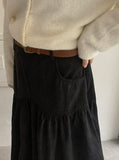 Enno Belt Corduroy Banding Long Skirt