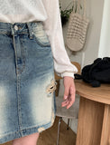 Adili Hidden Banding Damage Denim Mini Skirt