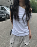 Daming One Shoulder Off Shirring Ribbon T-Shirt