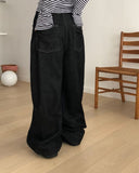 Kuman stitch cut button denim balloon fit long pants