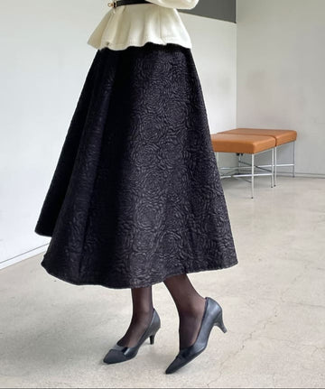 Tiamang Rose Jacquard Banding Flare Skirt