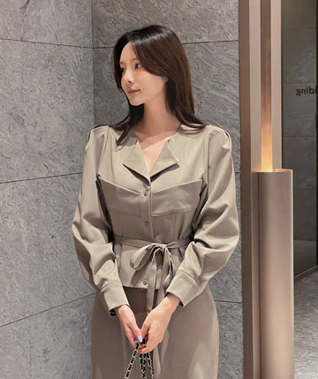 Elo No Collar Shirring Jacket