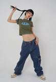 AK. LEATHER LABEL CARGO DENIM