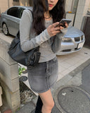 Alt Black Denim Washing Denim Mini Skirt