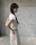 Pomme U Neck Back Slit Strap Short Sleeve Tee